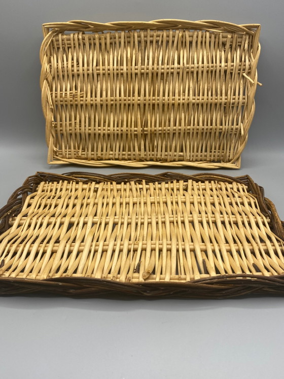 2 vassoi rettangolari vintage in vimini intrecciato – Oggetti decorativi, Wicker (photo 2 of 5)