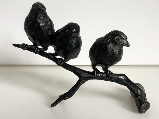 Sculpture Sparrows On Branch Bronze