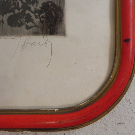Image 1 of Litho Jean Hardy met dame en bloemen in de stijl van Louis Icart, jaren 20