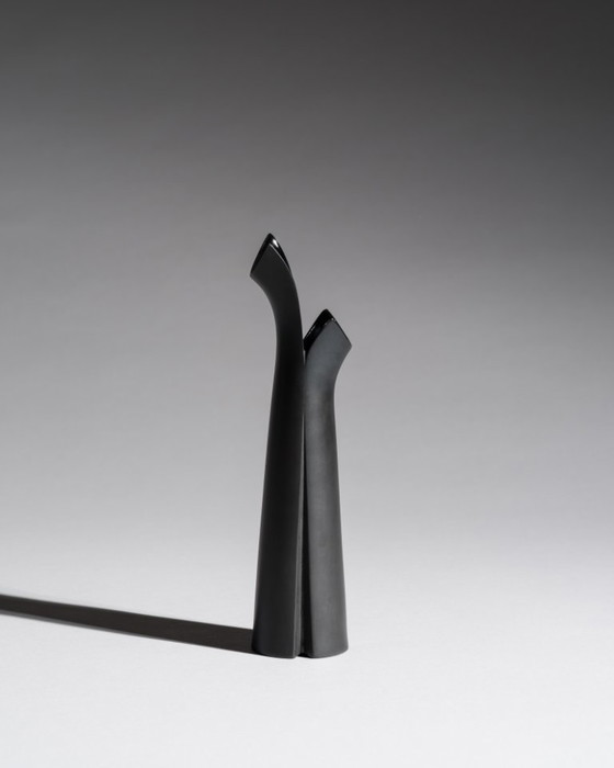 Image 1 of Lino Sabattini Rosenthal "Pianta" Porcelaine Noire Chic Portacandele Duo e Vaso