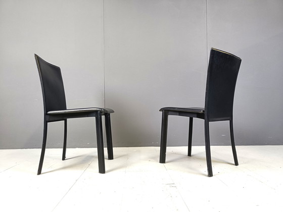 Image 1 of Chaises de salle à manger vintage en cuir noir par Cidue, ensemble de 6 - 1980S