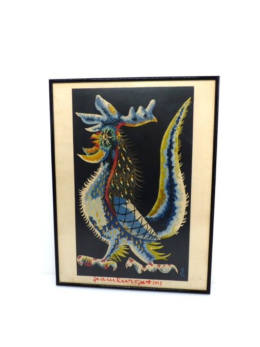 Lithographie originale signée à la main, Jean Lurçat, "Coq stylisé", 1953