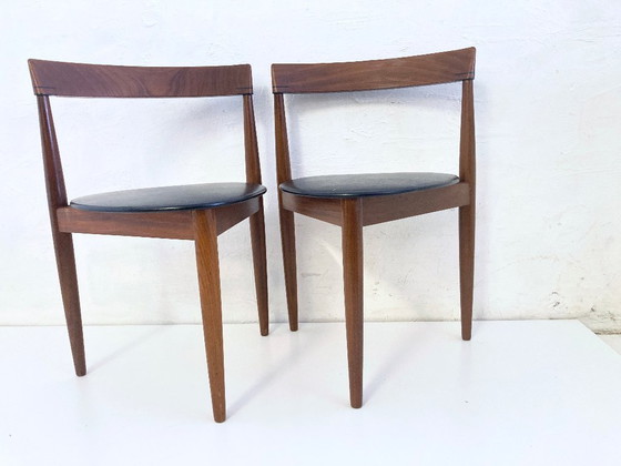 Image 1 of 2 Roundette side chairs in teak and faux leather by Hans Olsen for Frem Rojle