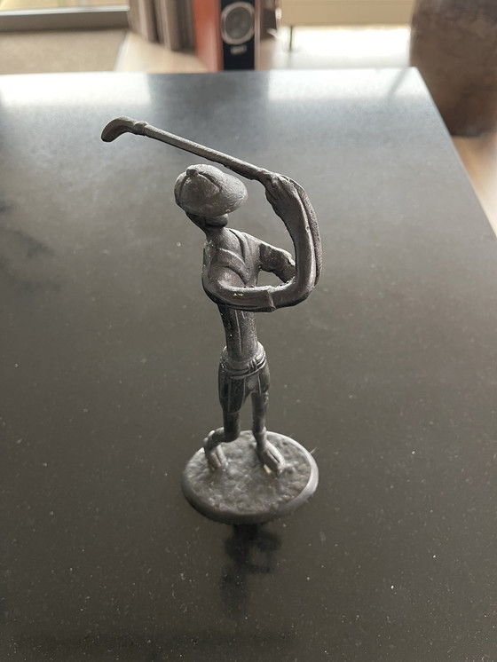 Image 1 of Set of 2 bronze golf figurines – vintage sports theme