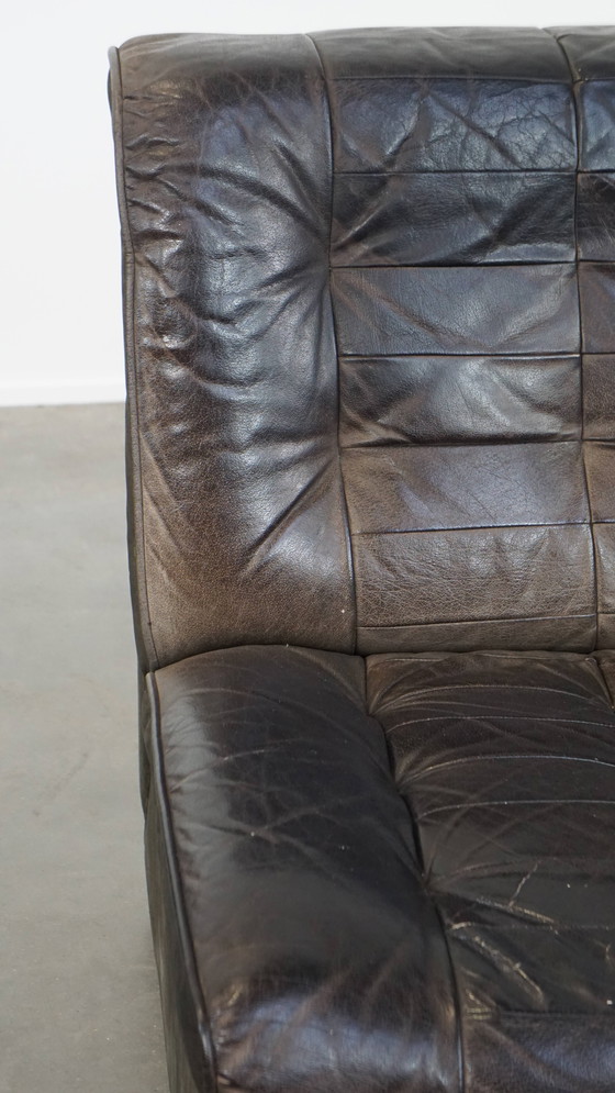 Image 1 of Grijze Lederen Vintage Design Fauteuil
