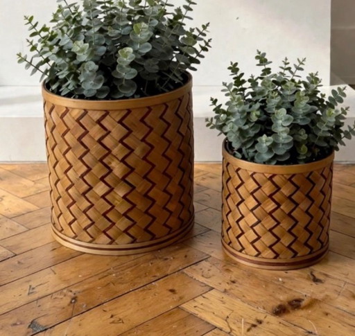 Kavel van 2 vintage bamboe Plantenbakken