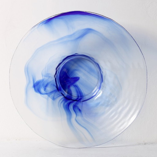 Vintage Blue Swirl Glass Fruit Bowl / Bormioli Rocco / Italy / 1990s