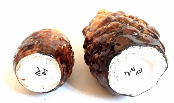 Image 1 of Pair of pineapple-shaped flower picks from the 1960s