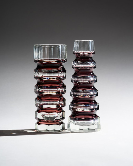 Image 1 of Block Vase Duo Ilm-Kristall GDR Attributed Josef Hoffmann Oldřich Lipský Exbor