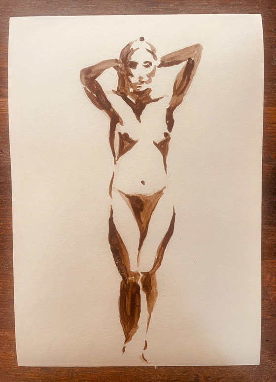 Monochrome Painting Brown Earth Wabi Sabi Portrait of a Woman “Play of Shadows” – Paintings & Drawings, Paper (photo 3 of 8)