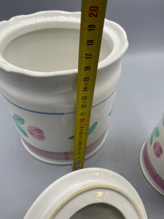 Set di 2 Barattoli Contenitori Vintage in Maiolica – Decorazione Floreale – Circa – Oggetti decorativi (photo 9 of 10)