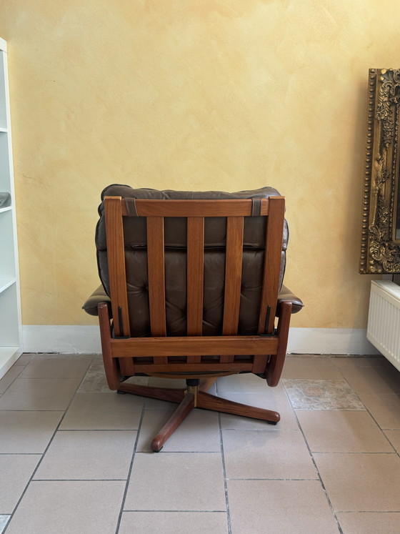Image 1 of Vintage Lounge Chair SöDa, teak wood and leather with ottoman