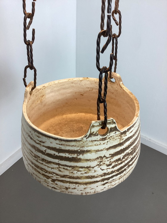 Image 1 of Lampada vintage in ceramica anni Settanta con vaso di fiori sottostante