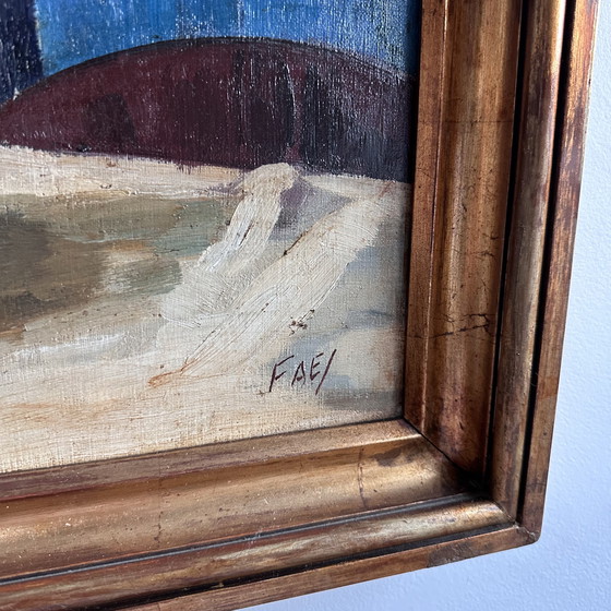 Image 1 of Vintage Oil Painting – Red Peonies in White Jug, Signed FAE, Expressive Floral Still Life, Belgian School Framed Artwork, 20th C