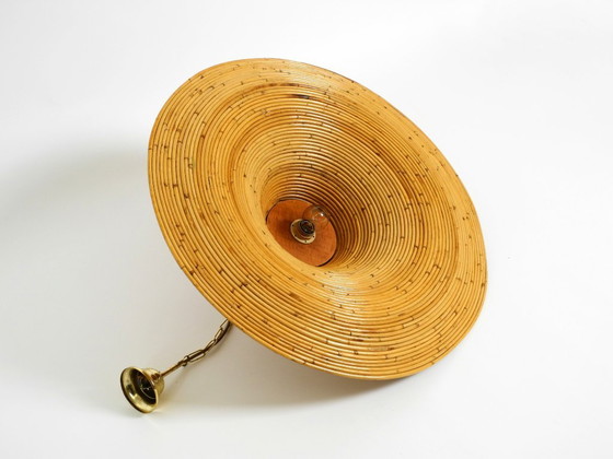 Image 1 of Beautiful, large Italian 1970s bright bamboo wood ceiling pendant lamp Vivai del Sud
