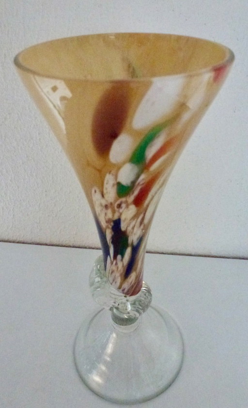 Vintage decorative vase, a piece of blown glass art with "confetti" glassware.