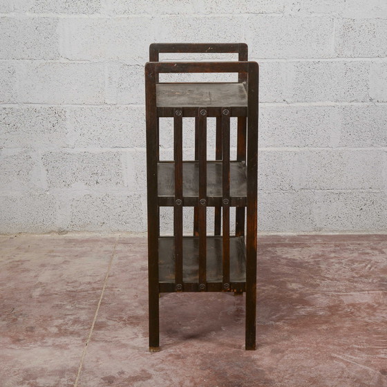 Dark Stained Open-Shelf Etagere, Liberty Style – Shelving unit, Wood, Rustic (photo 5 of 13)