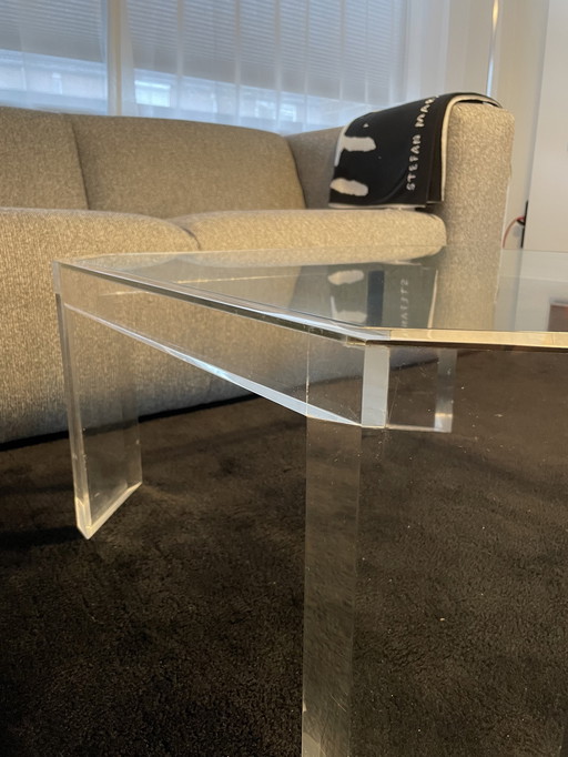 David Lange Lucite en Glazen Salontafel
