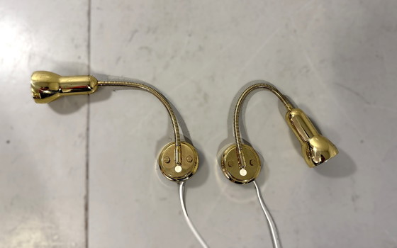 Image 1 of Lampade da parete flessibili in ottone, lampade da comodino, anni '60