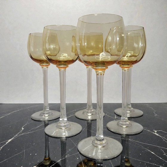 6 amber crystal wine glasses – Glass & Decanter, Art Deco (photo 2 of 7)