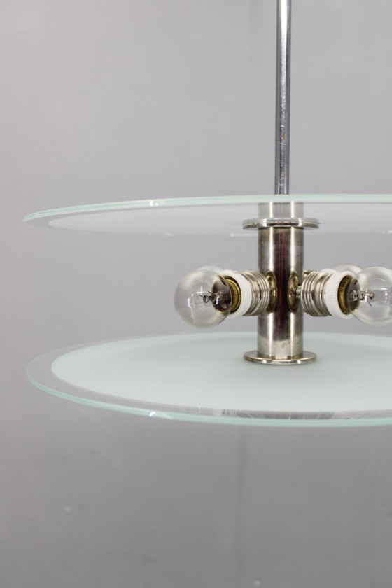 Image 1 of 1930s Bauhaus Chrome and Glass Chandelier, Czechoslovakia