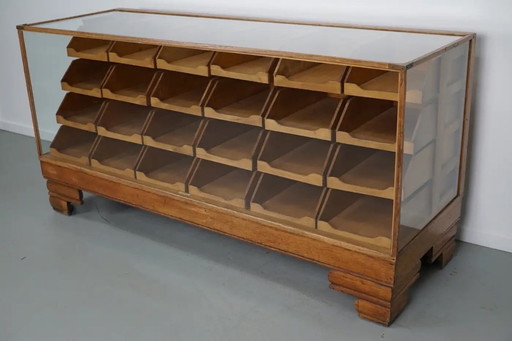 Meuble de mercerie/comptoir de magasin ancien en chêne britannique, années 1920/30