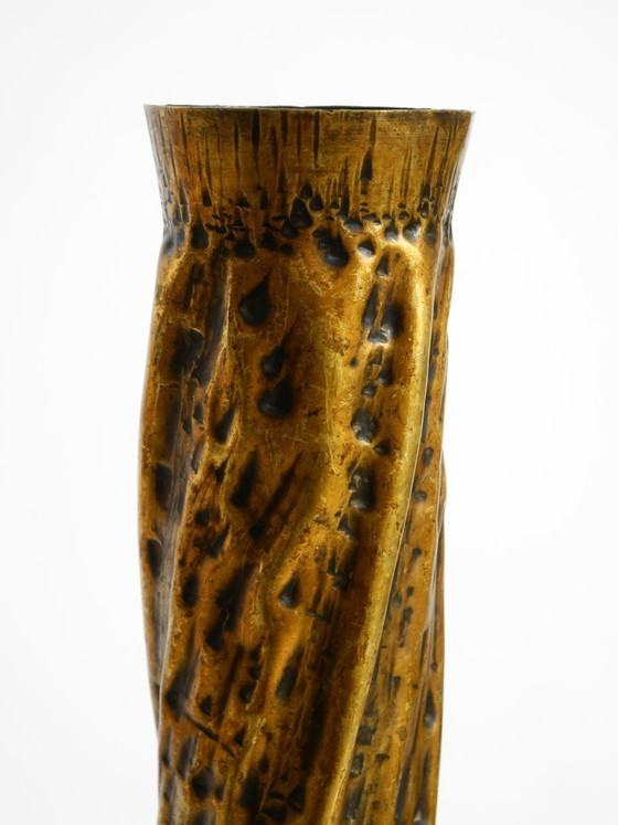 Image 1 of Unique large brass vase in a Brutalist design, handcrafted in December 1975