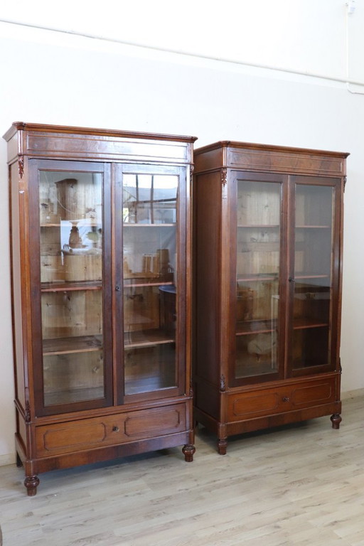 Ensemble de 2 bibliothèques en noyer, Italie fin du 19ème siècle