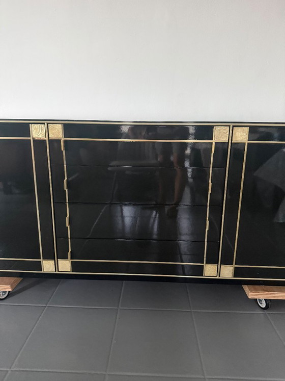 Pierre Cardin Sideboard With Brass Black Lacquered Shell Inlays, 1980 – Wood (photo 41 of 64)