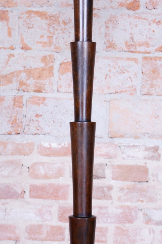 Lámpara de pie cubista restaurada, madera de haya, cromo, cristal opalino, recableada, checa, década de 1920. (photo 9 of 11)