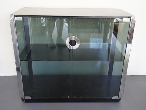 Vitrine vintage en verre et chrome de Willy Rizzo pour Mario Sabot. Italie, années 1970.