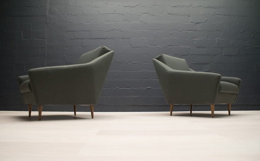 Set di poltrone in legno e tessuto di Eddie Harlis per Hans Kaufeld, anni '60