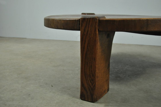 Image 1 of Massief eikenhouten ronde salontafel, brutalist 1970s