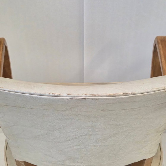 Image 1 of PAIR OF VINTAGE 1950S BRIDGE ARMCHAIRS IN BEECH & SKAI 50S ROCKABILLY 1950s