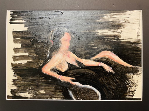 Signed and framed painting pastel and Indian ink portrait woman "diamond".
