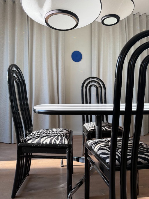 Set of 3 Postmodern Dining Chairs – Memphis Style – Zebra Print