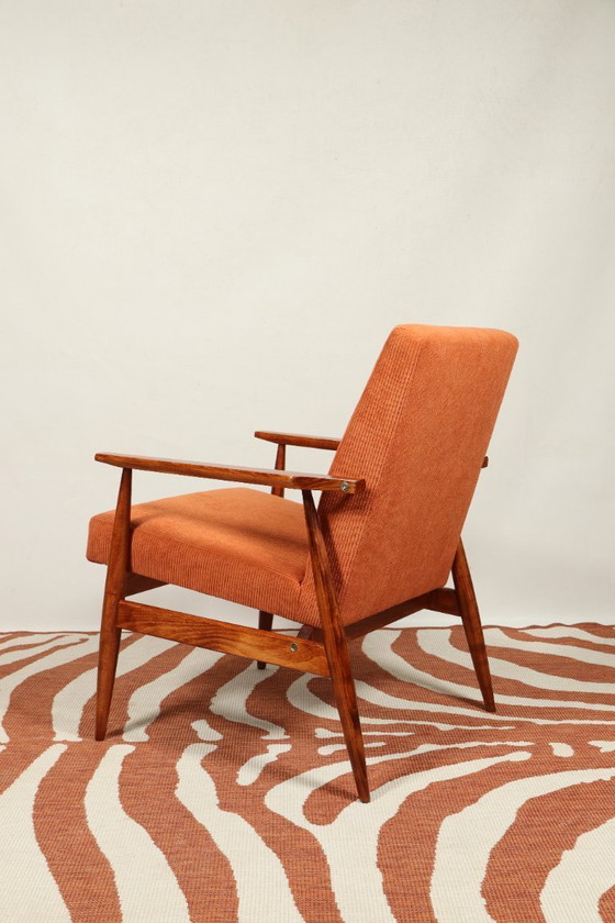 Image 1 of Vintage fauteuil papaya oranje ribfluweel Mid Century Modern ontwerp door H.Lis