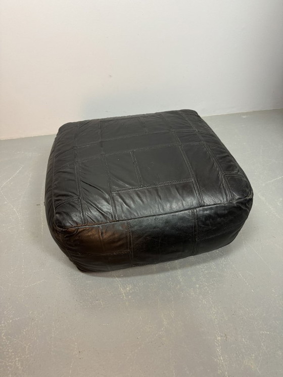 Image 1 of High Quality Big Black Patched Leather Pouf in Style of De Sede, 1960s.