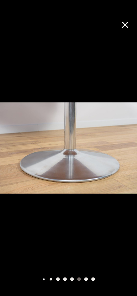 Magnifique table de salle à manger design vintage danoise – Jatoba & aluminium – années 70 – Ø130 cm (photo 8 of 9)