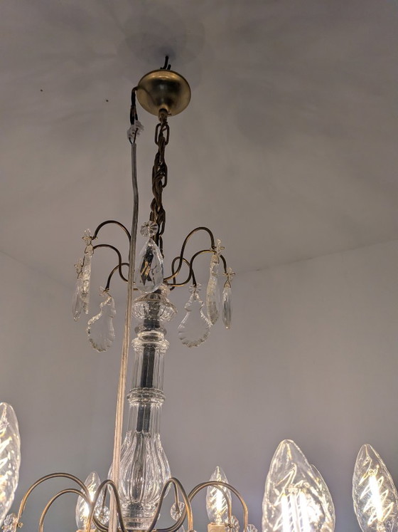 Elegante kristallen kroonluchter met 8 lampen (circa 1920) – Crystal, Glass (photo 6 of 6)