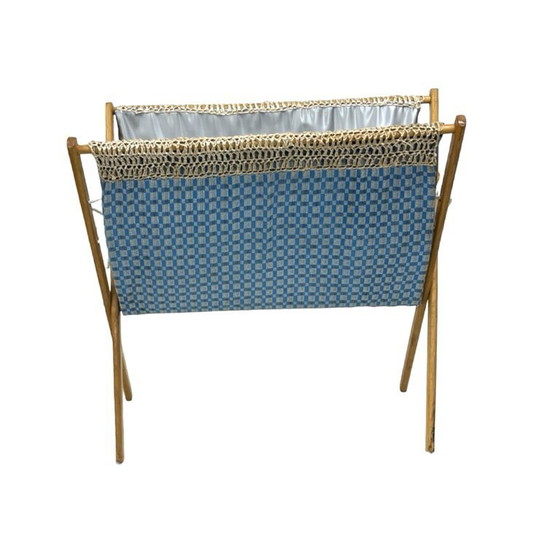 Image 1 of Porte-journaux vintage en bois et osier – Style moderne du milieu du XXe siècle, Europe de l'Ouest, années 1950-1960