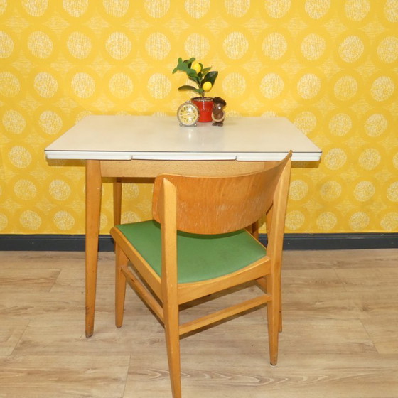 Image 1 of Classic Casala wooden chair kitchen green/beige beech wooden chair vintage retro nostalgia 50s 60s industrial desk chair