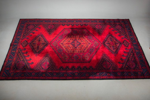  Middle Eastern Rug in Tribal Red Blue Wool, 1950s