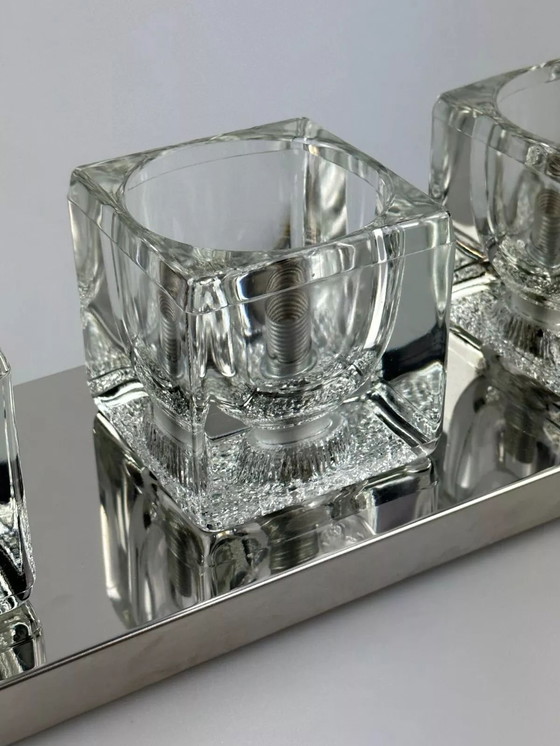 Image 1 of Lampada da parete a cubo Peill &amp; Putzler anni '60 e '70, applique da parete in vetro ghiacciato, design spaziale