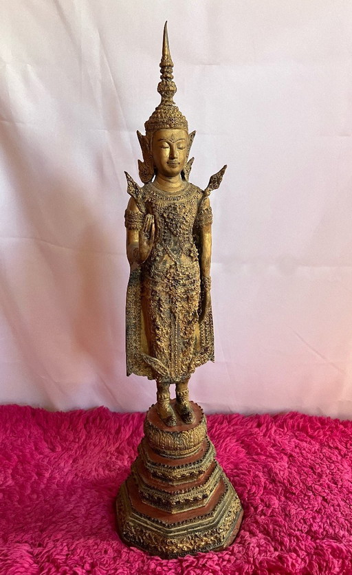 Antique Thai bronze Buddha statue, Asian deity