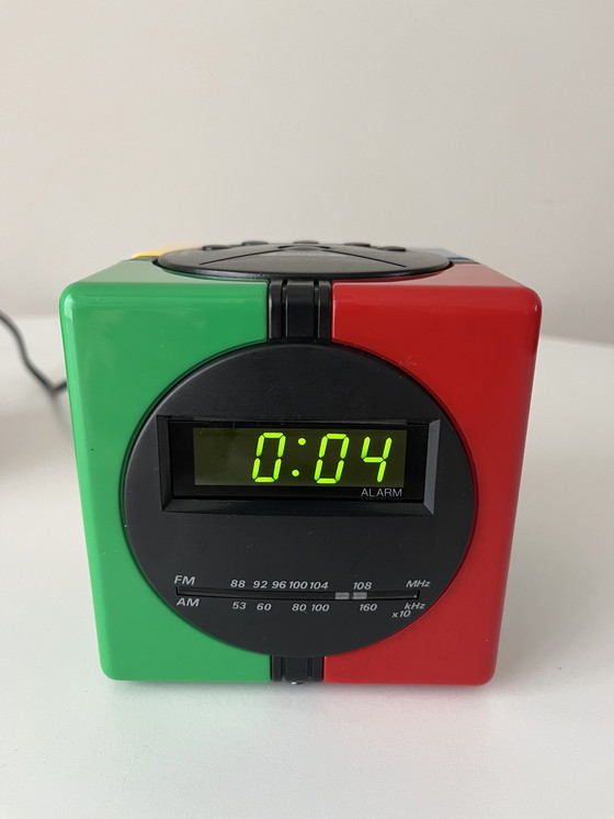 Image 1 of Rubik's Cube Style Digital FM Clock Radios - Space Age Memphis