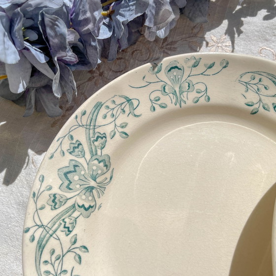 Set of 6 Antique Ironstone Dinner Plates "Figuig" – Longchamp, 19th Century – Crockery (photo 3 of 11)