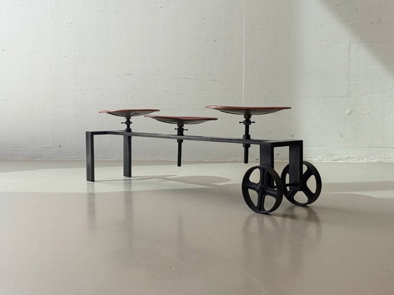 Image 1 of ndustrielle Sitzbank von KARE Design mit verstellbaren Ledersitzen, 2000er Jahre