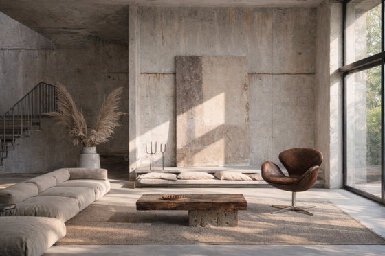 Image 1 of Poltrona Swan in pelle marrone danese vintage di metà secolo, realizzata da Arne Jacobsen per Fritz Hansen, 1958