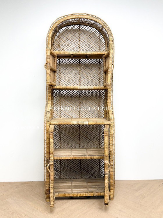 Image 1 of Vintage rotan bohemian rieten boogkast kast met deurtjes 